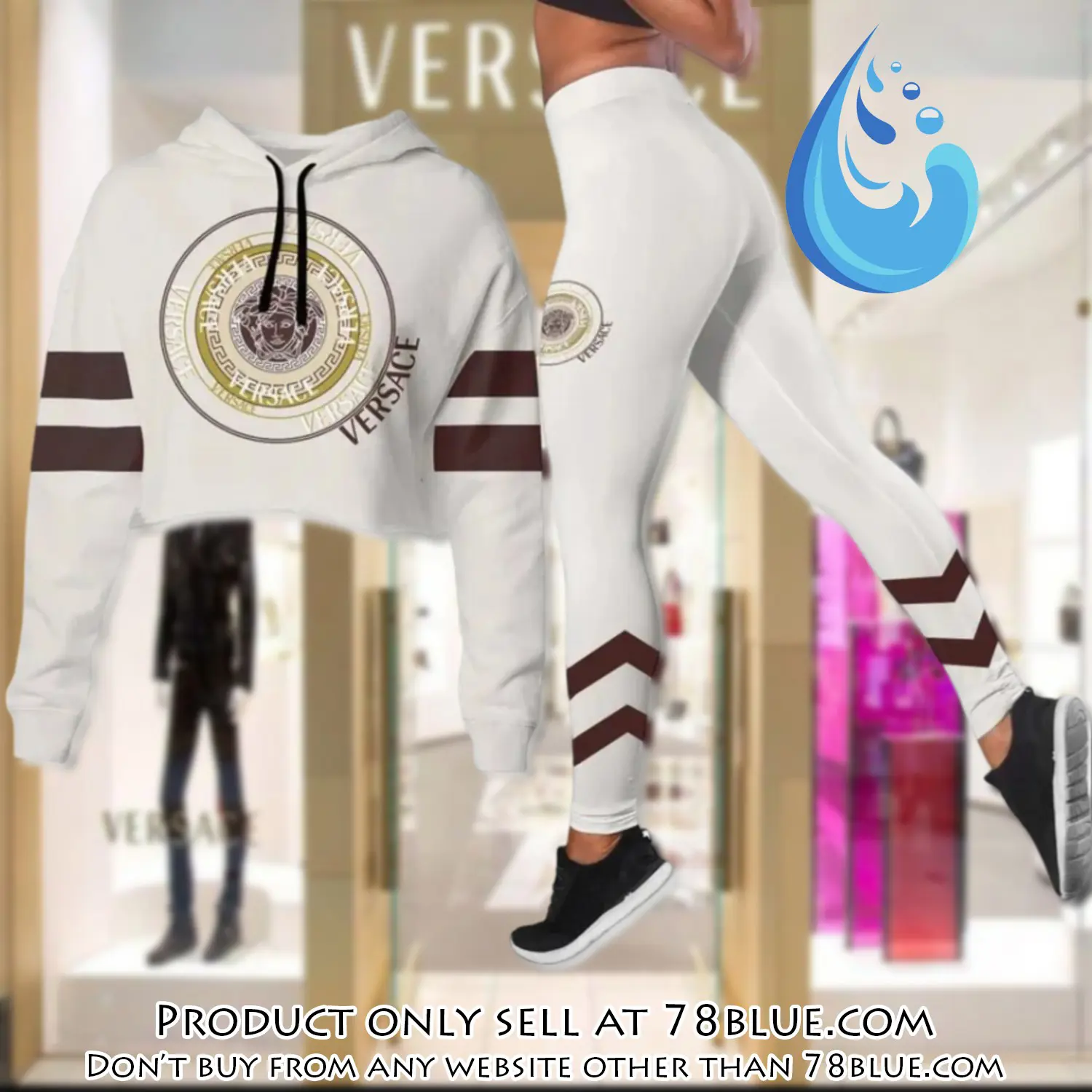 Versace medusa white luxury brand clothes leggings and crop top set for women 78b0522118